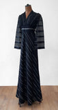 Vintage 70s Evening Dress Party Elegant Black Chiffon Stripes Long Maxi UK 8 - Vintage Attic