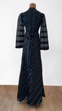 Vintage 70s Evening Dress Party Elegant Black Chiffon Stripes Long Maxi UK 8 - Vintage Attic