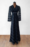 Vintage 70s Evening Dress Party Elegant Black Chiffon Stripes Long Maxi UK 8 - Vintage Attic