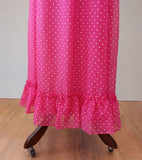 Vintage 70s Evening Dress Party Prom Pink Polka Dot Long Elegant Classy UK 6/8 - Vintage Attic