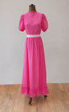 Vintage 70s Evening Dress Party Prom Pink Polka Dot Long Elegant Classy UK 6/8 - Vintage Attic