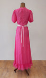 Vintage 70s Evening Dress Party Prom Pink Polka Dot Long Elegant Classy UK 6/8 - Vintage Attic