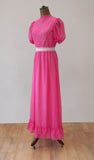 Vintage 70s Evening Dress Party Prom Pink Polka Dot Long Elegant Classy UK 6/8 - Vintage Attic