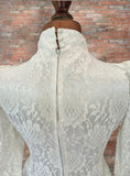 Vintage 80s Wedding Dress Classy Long Maxi Satin Lace Ivory long Train UK 10 - Vintage Attic