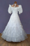 Vintage 80s Wedding Dress Princess Belle Long Maxi Flounces Frills Ivory UK 6/8 - Vintage Attic