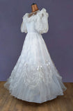 Vintage 80s Wedding Dress Princess Belle Long Maxi Flounces Frills Ivory UK 6/8 - Vintage Attic